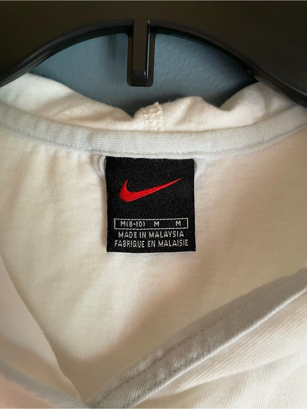 Vintage Y2K Nike Mini Center Swoosh T-Shirt White Light Blue Trim Women 8-10